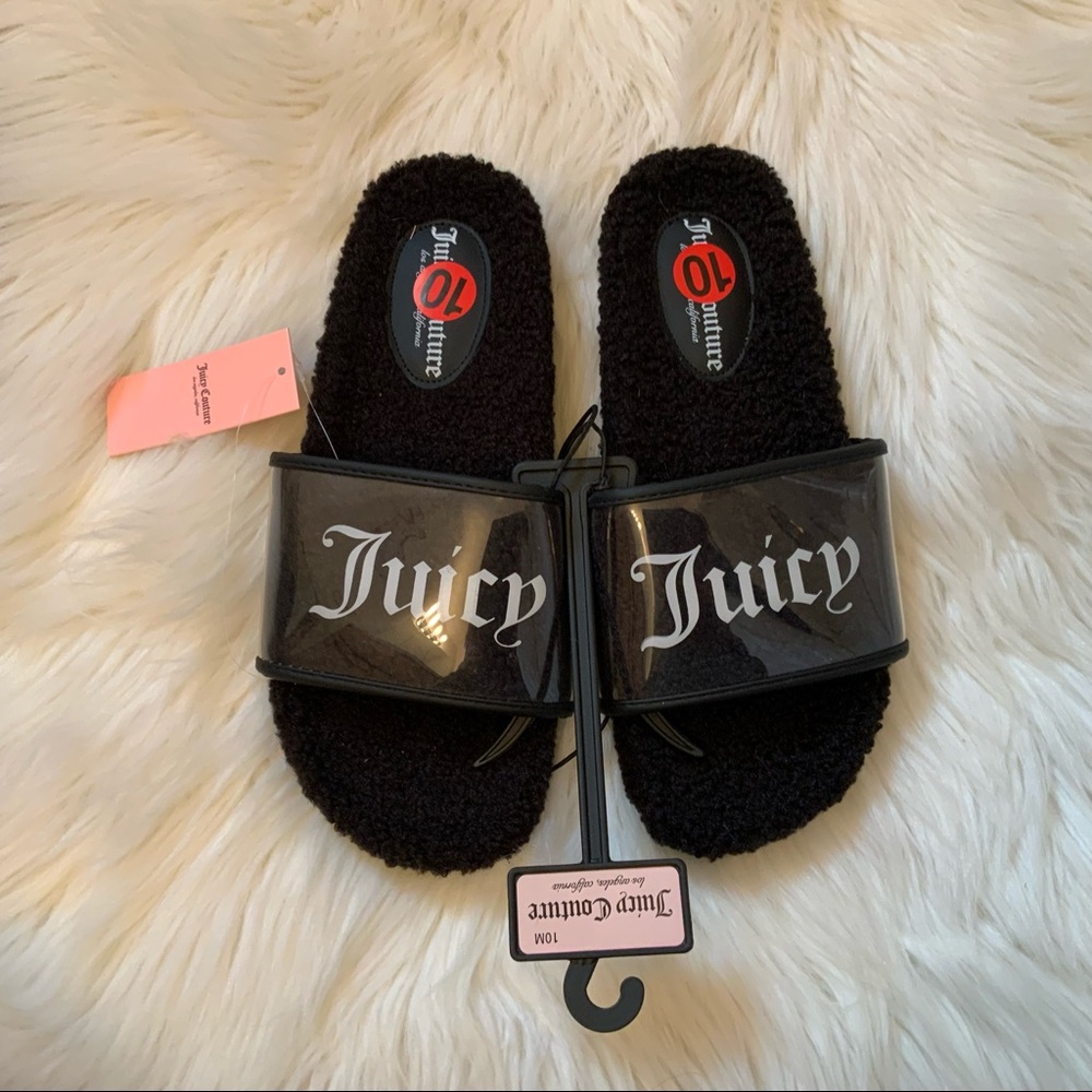Juicy Couture Saga Fuzzy Slides Shoes - NWT - Size 10 - Picture 3 of 11